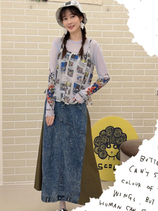 貓咪花卉薄透內搭上衣 