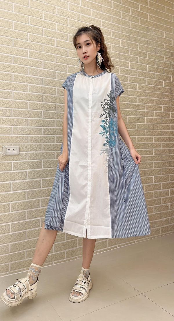 拼接刺繡洋裝 