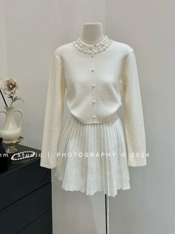 現貨- 外套百搭款！珍珠亮片領套裝裙 