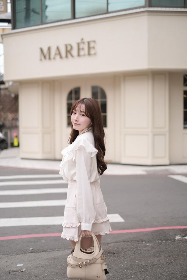 現貨- 氣質荷葉雪紡蛋糕短裙 