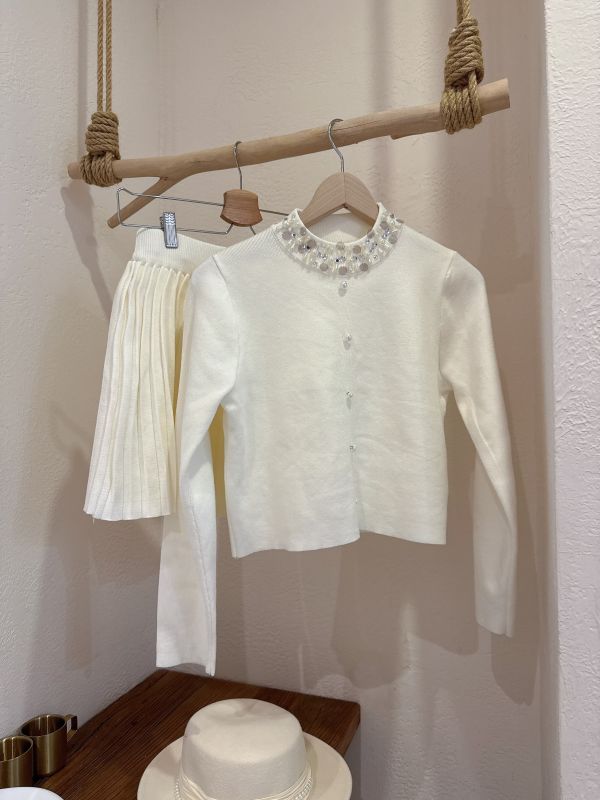 現貨- 外套百搭款！珍珠亮片領套裝裙 