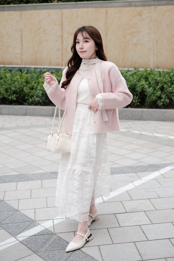 現貨- 氣質柔軟蕾絲蛋糕長裙 