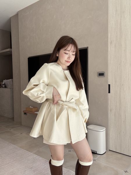 現貨- 法式蓬袖綁帶外套洋 