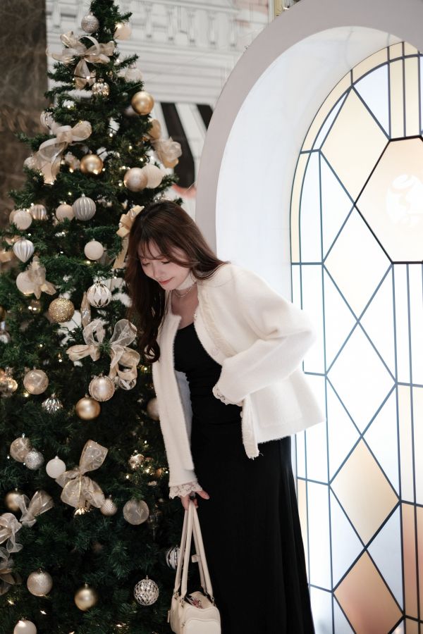 預購- 蕾絲綁帶珍珠小香外套 米白 