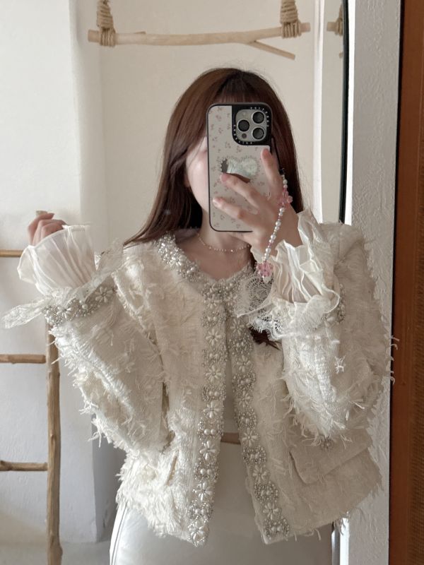 現貨- 闆娘自留！高訂製蕾絲珍珠小香外套 