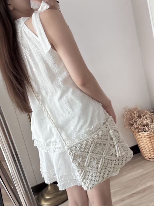 現貨- 夏日荷葉刺繡綁帶套裝裙 