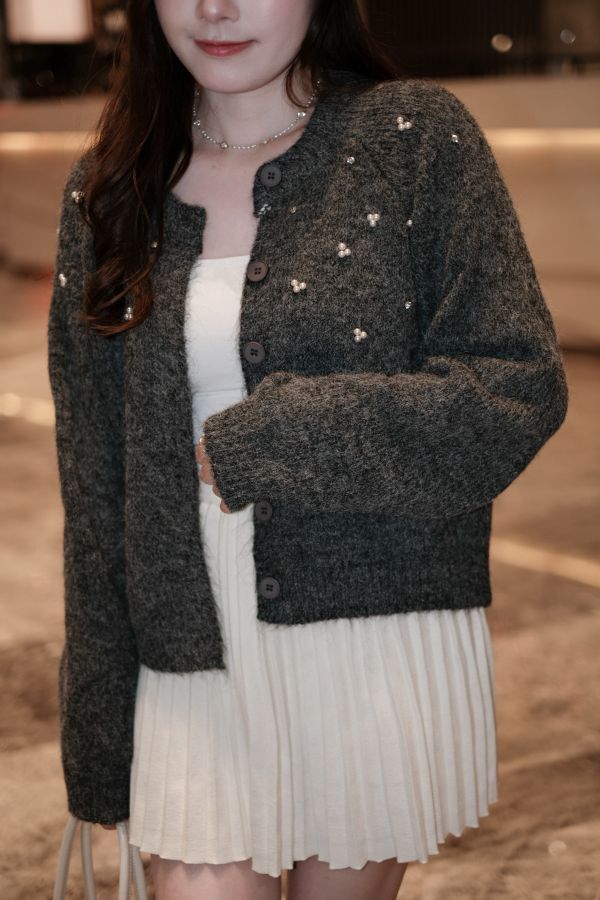 現貨- 本期超值！鑽珍珠針織外套/毛帽 