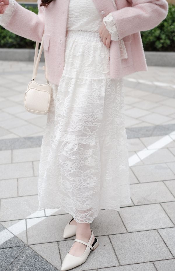 現貨- 氣質柔軟蕾絲蛋糕長裙 