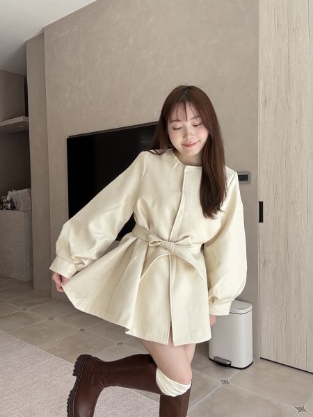 現貨- 法式蓬袖綁帶外套洋 