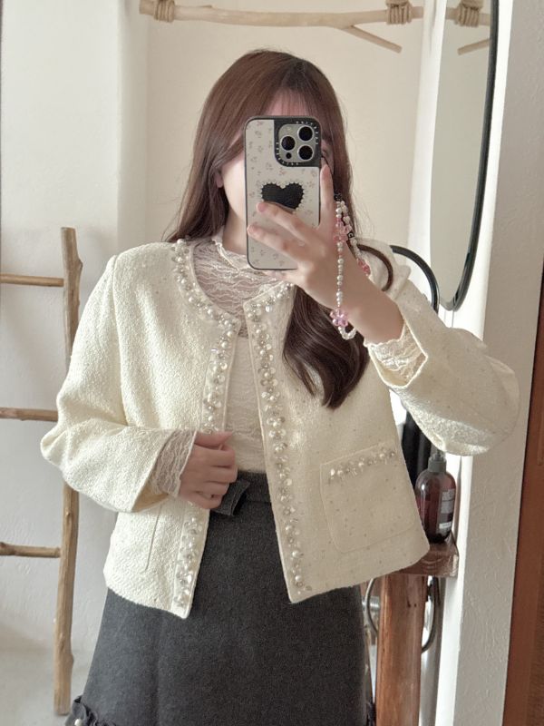 現貨- 小千金珍珠亮片小香外套 