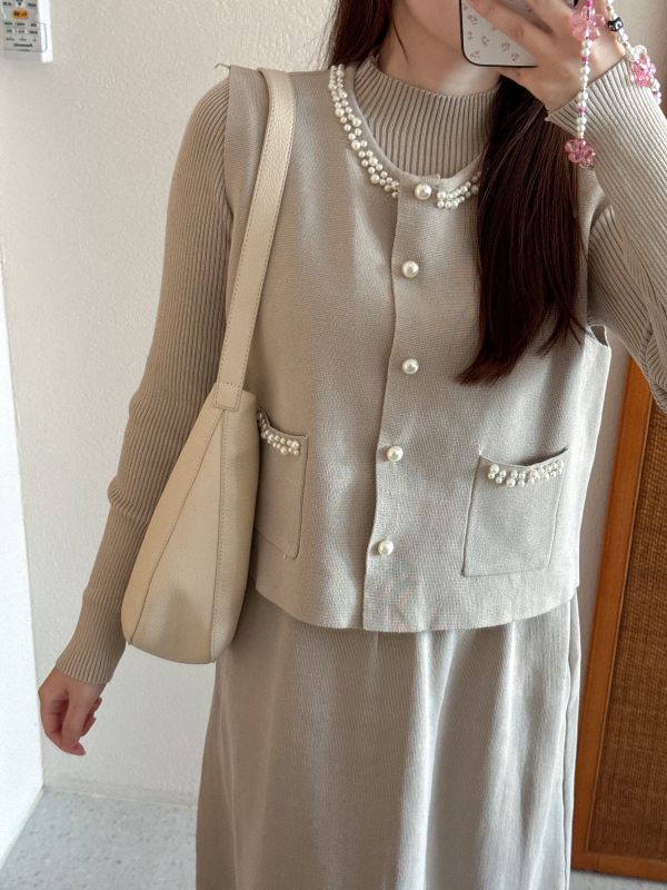 現貨- 必帶款！氣質珍珠針織套裝 