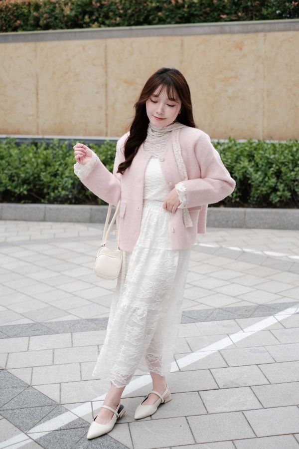 現貨- 氣質柔軟蕾絲蛋糕長裙 