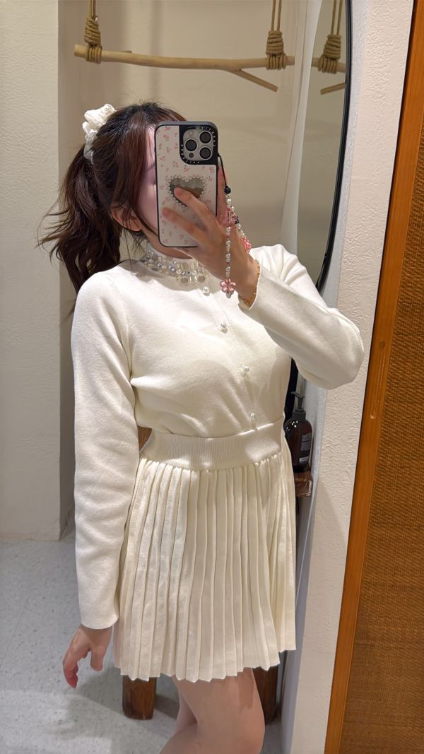 現貨- 外套百搭款！珍珠亮片領套裝裙 