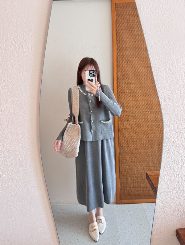 現貨- 必帶款！氣質珍珠針織套裝 