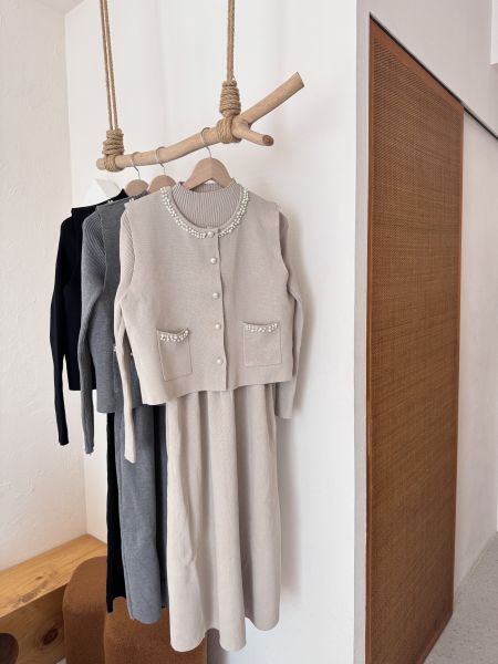 現貨- 必帶款！氣質珍珠針織套裝 