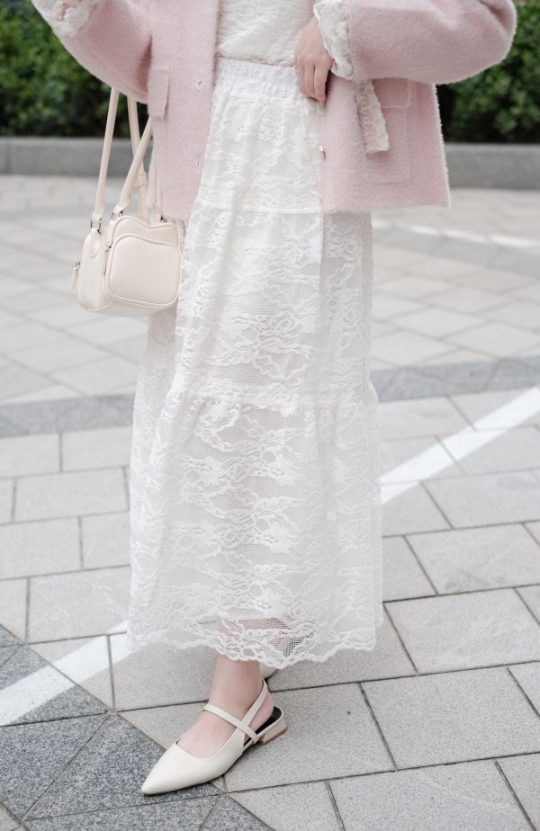 現貨- 氣質柔軟蕾絲蛋糕長裙 