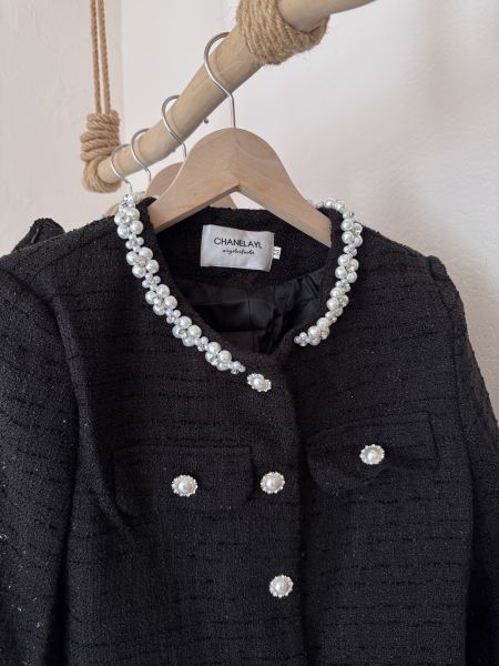 現貨- 珍珠小香風羽毛套裝裙 