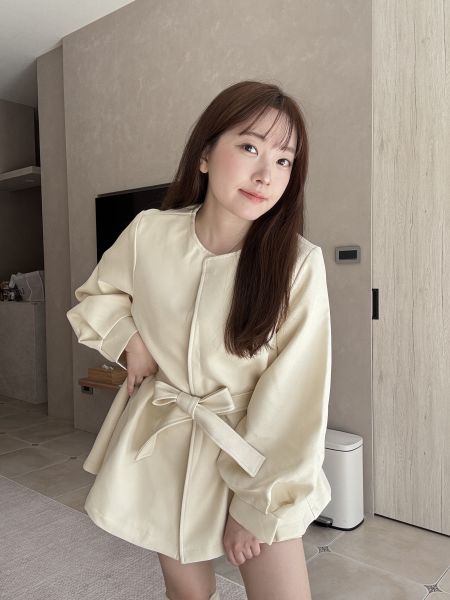 現貨- 法式蓬袖綁帶外套洋 