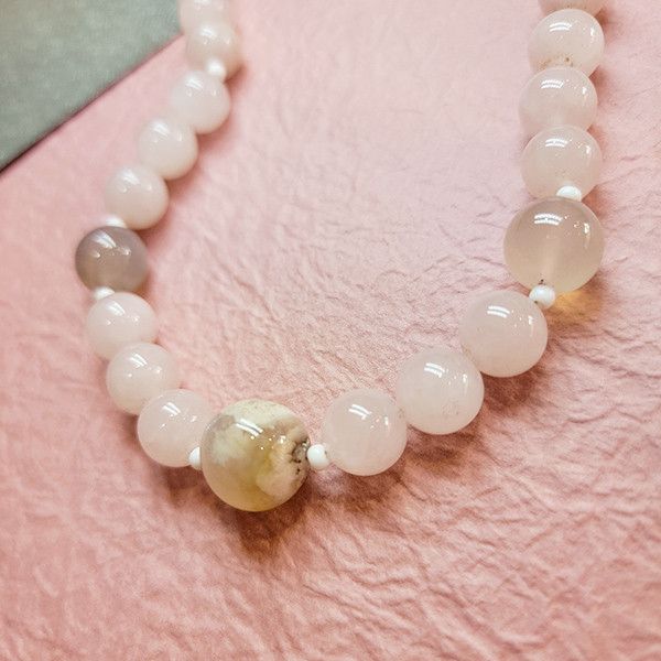 粉瑪瑙+櫻花石 項鍊 