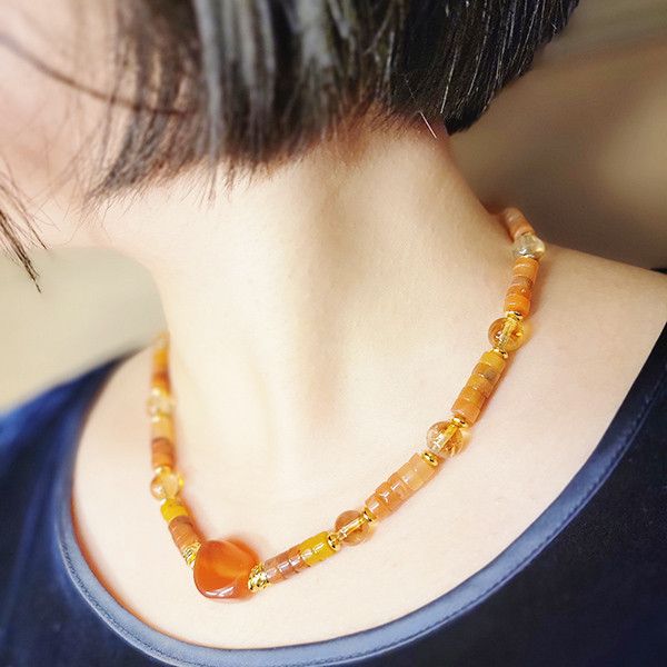 金絲玉剁珠+蛋黃瑪瑙 項鍊 