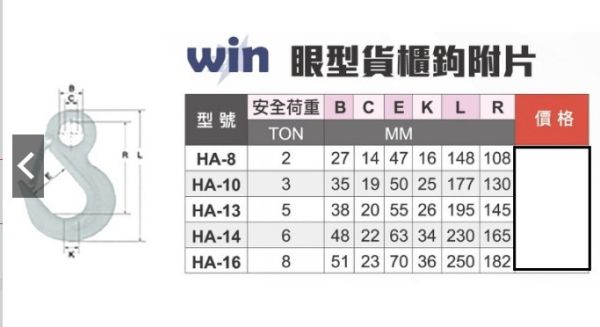 WIN 貨櫃鉤 CNS檢驗合格- 2T /3T /5T /6T /8T WIN,貨櫃鉤,CNS檢驗合格,掛勾,掛重,吊勾,吊重