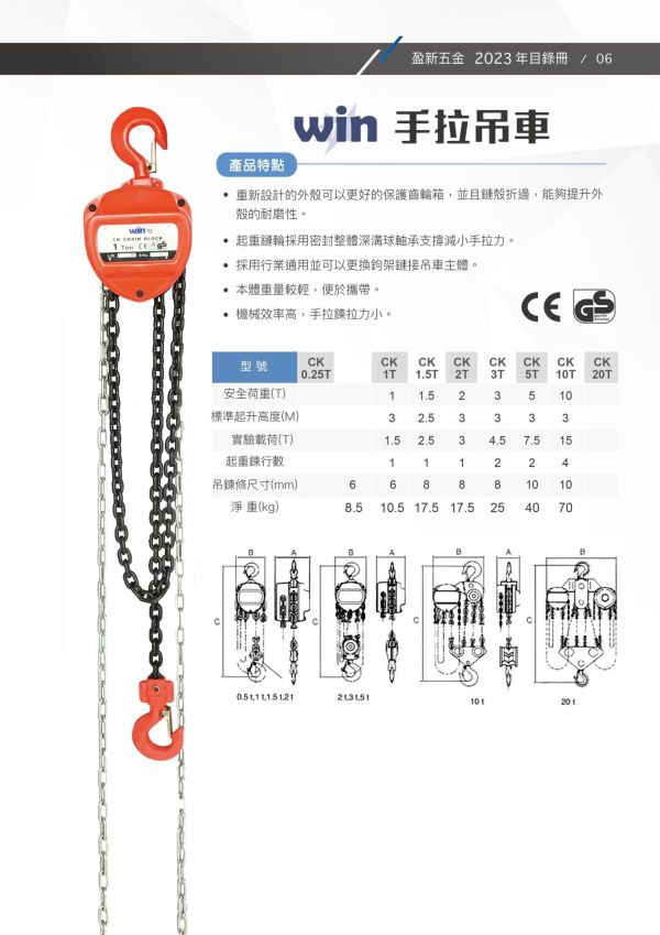 WIN 手拉吊車 2T - 3M /5M /7M 手拉,吊車