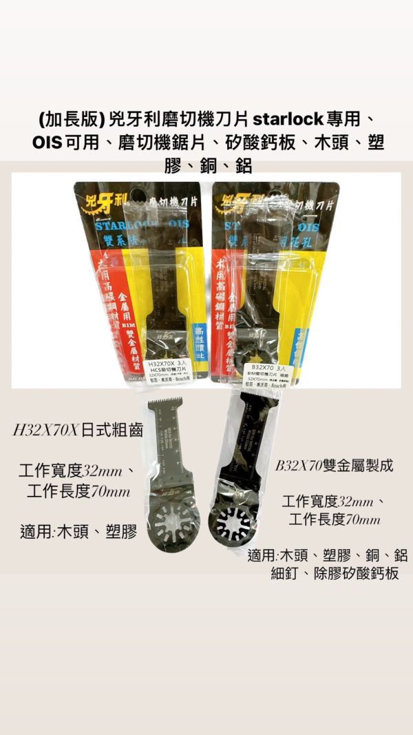 (加長版)兇牙利磨切機刀片starlock專用、OIS可用、磨切機鋸片、矽酸鈣板、木頭、塑膠、銅 