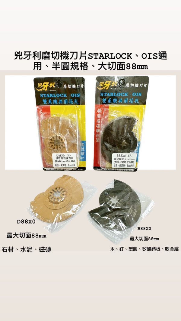 兇牙利磨切機刀片STARLOCK、OIS通用、半圓規格、大切面88mm(矽酸鈣板、軟金屬、木用和石 