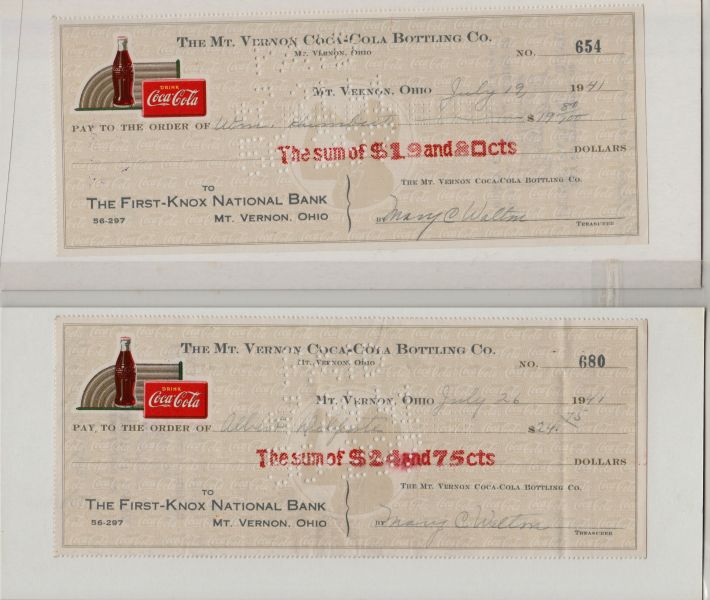 絕版收藏｜1940s 美國古董可口可樂公司支票  1940s coca cola check(10張／套) 可口可樂支票, 古董支票, 可口可樂收藏, 廣告文物
品牌歷史, 絕版, 復古文書, 商業文物, 美國古董, 收藏品, 歷史文件, Coca-Cola Check, Vintage Check