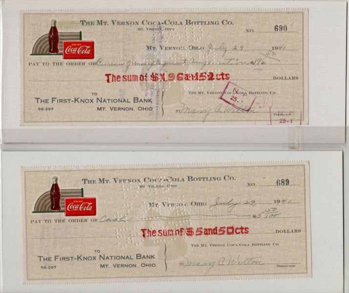 絕版收藏｜1940s 美國古董可口可樂公司支票  1940s coca cola check(10張／套) 可口可樂支票, 古董支票, 可口可樂收藏, 廣告文物
品牌歷史, 絕版, 復古文書, 商業文物, 美國古董, 收藏品, 歷史文件, Coca-Cola Check, Vintage Check