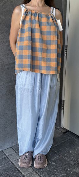 格紋抽繩背心上衣 