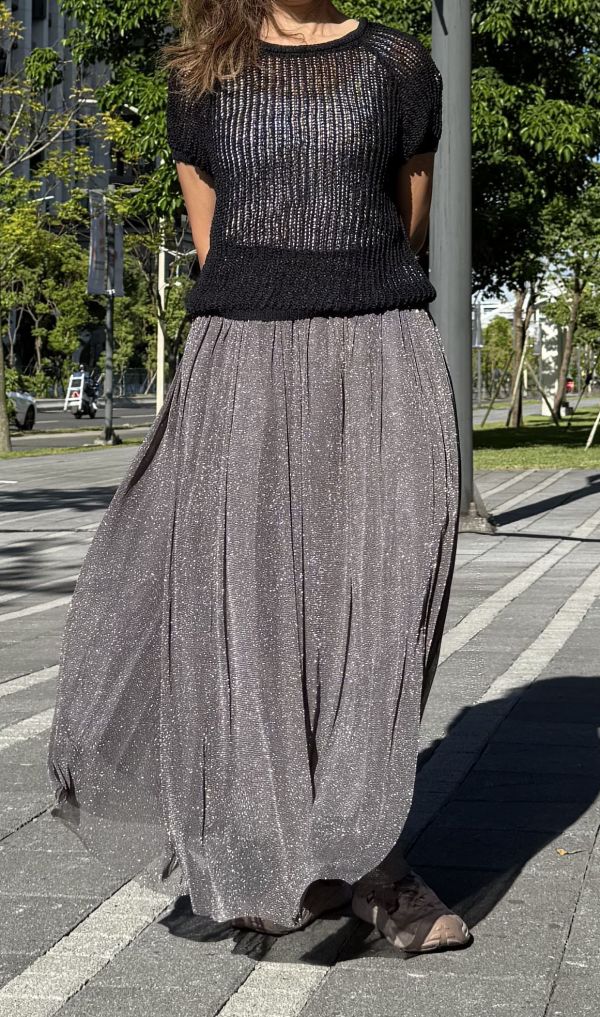 閃耀拉絨網紗長裙 