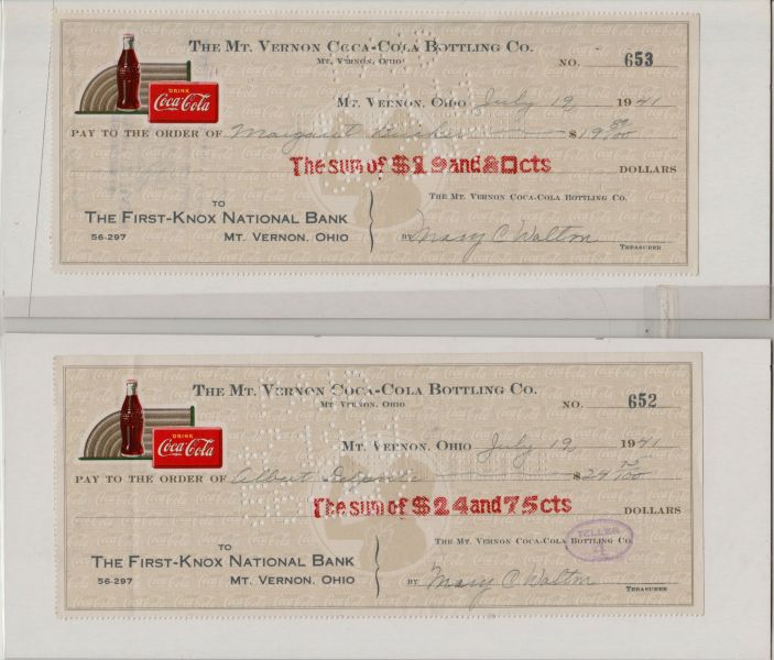 絕版收藏｜1940s 美國古董可口可樂公司支票  1940s coca cola check(10張／套) 可口可樂支票, 古董支票, 可口可樂收藏, 廣告文物
品牌歷史, 絕版, 復古文書, 商業文物, 美國古董, 收藏品, 歷史文件, Coca-Cola Check, Vintage Check