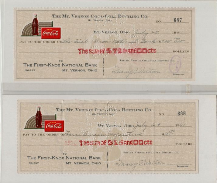 絕版收藏｜1940s 美國古董可口可樂公司支票  1940s coca cola check(10張／套) 可口可樂支票, 古董支票, 可口可樂收藏, 廣告文物
品牌歷史, 絕版, 復古文書, 商業文物, 美國古董, 收藏品, 歷史文件, Coca-Cola Check, Vintage Check