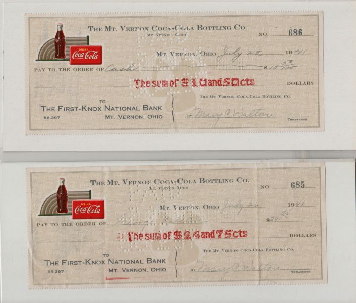 絕版收藏｜1940s 美國古董可口可樂公司支票  1940s coca cola check(10張／套) 可口可樂支票, 古董支票, 可口可樂收藏, 廣告文物
品牌歷史, 絕版, 復古文書, 商業文物, 美國古董, 收藏品, 歷史文件, Coca-Cola Check, Vintage Check