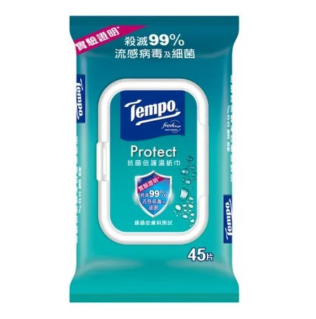 Tempo抗菌倍護濕巾家庭裝(45抽/包) 