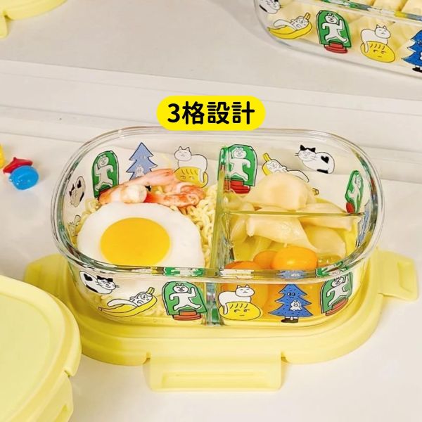 《500元公益福袋》上班族最愛~微波爐加熱專用耐熱分格帶蓋保鮮盒 貓插圖,貓咪,貓掌,可愛,插畫,上班族,微波,加熱,耐熱,食品級,密封,防漏,帶蓋,保鮮盒