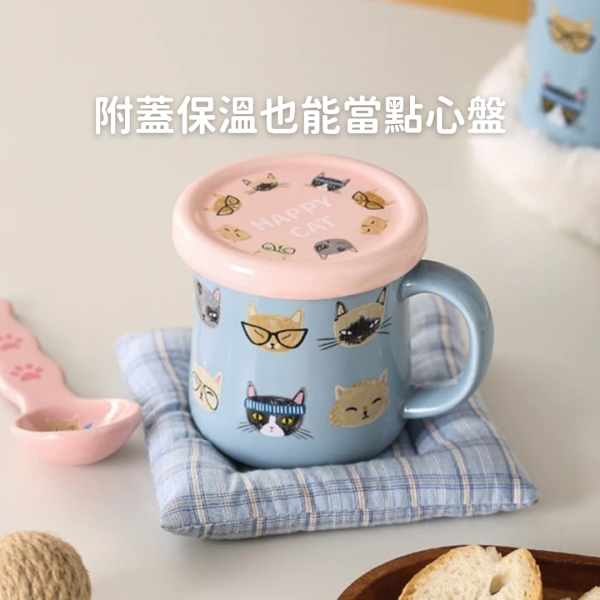 《799元公益福袋》很多貓咪附蓋大馬克杯450ml + 貓咪造型原木湯匙 貓插圖,貓咪,貓掌,附蓋,馬克杯,肉球,原木,湯匙