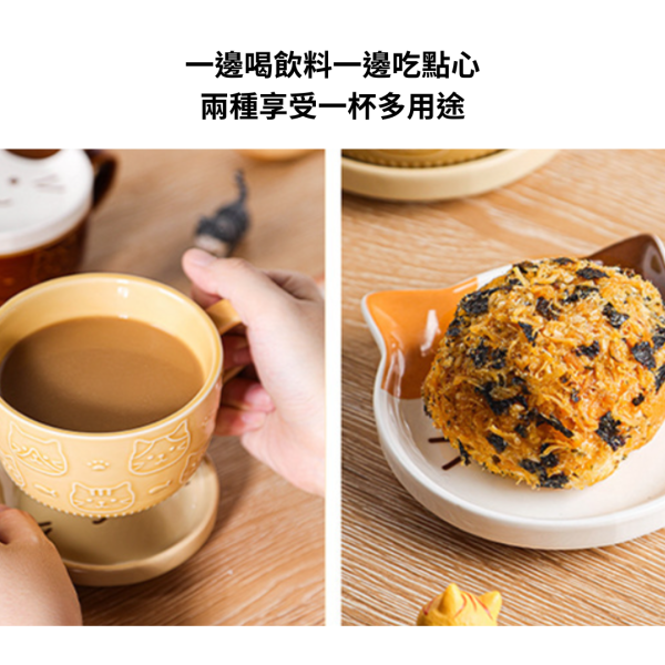 《799元公益福袋》可愛貓咪日式陶瓷杯蓋馬克杯X2 (對杯) 貓插圖,貓咪,馬克杯,對杯,耐熱,蓋子,杯蓋
