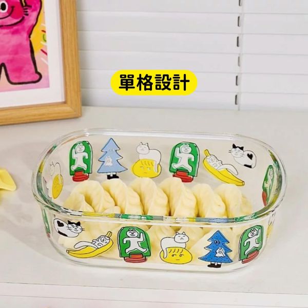 《500元公益福袋》上班族最愛~微波爐加熱專用耐熱分格帶蓋保鮮盒 貓插圖,貓咪,貓掌,可愛,插畫,上班族,微波,加熱,耐熱,食品級,密封,防漏,帶蓋,保鮮盒