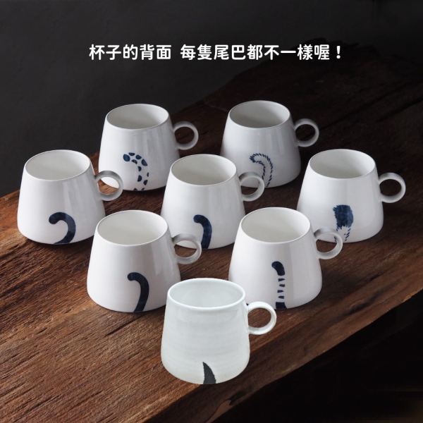 《999元公益福袋》三星四季青花瓷 貓咪小耳山形杯 320ml 貓咪插畫,貓頭,咖啡,手沖,濾掛,三星四季,宜蘭,耳掛,馬克杯,咖啡杯
