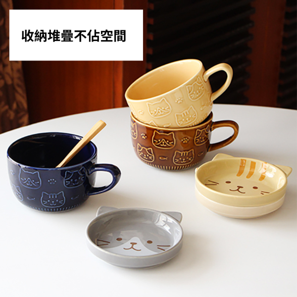 《799元公益福袋》可愛貓咪日式陶瓷杯蓋馬克杯X2 (對杯) 貓插圖,貓咪,馬克杯,對杯,耐熱,蓋子,杯蓋