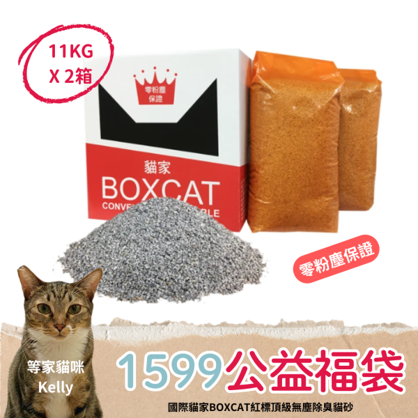 《1599元公益福袋》國際貓家BOXCAT紅標頂級無塵除臭貓砂-11L x2箱 國際貓家,貓砂,礦砂