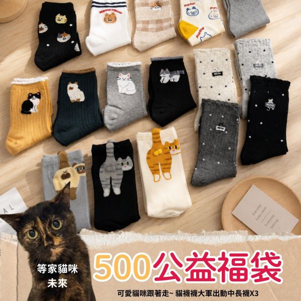 《500元公益福袋》貓襪襪大軍出動中長襪X3 貓插圖,貓咪,貓掌,可愛,插畫,上班族,襪子,中長襪