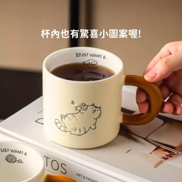 《999元公益福袋》貓咪日常各種可愛表情 附蓋馬克杯X2(對杯) 380ml 貓咪插畫,貓頭,咖啡,馬克杯,附蓋