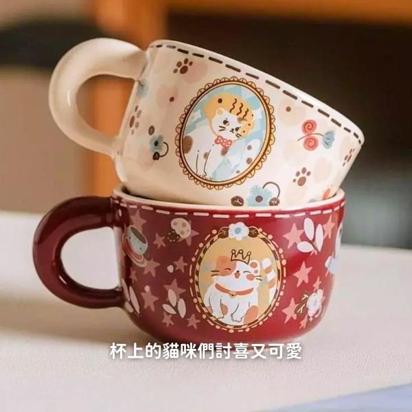 《599元公益福袋》復古可愛招財喵喵陶瓷小猫咪咖啡杯 對杯組(共2個) 貓咪,寵物,星星,復古,可愛,招財,陶瓷,咖啡杯,水杯,牛奶杯,對杯組