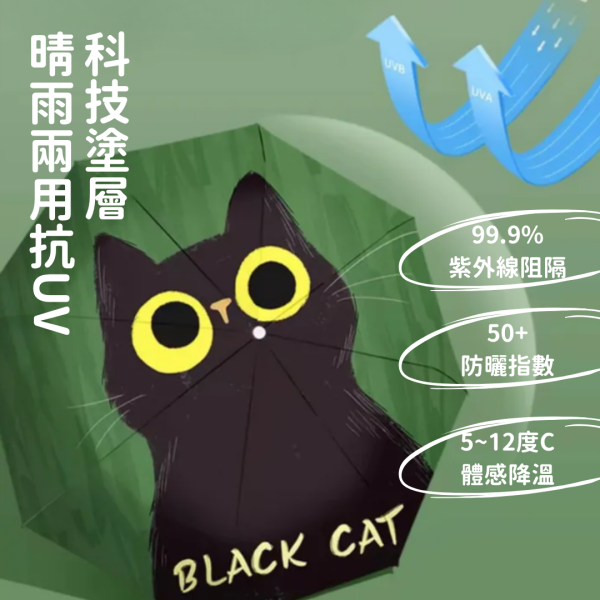 《999元公益福袋》可愛黑貓抗UV晴雨傘兩用傘 貓咪,黑貓,插畫,傘,抗UV,防曬,晴雨傘