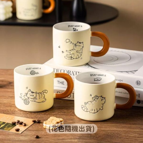 《999元公益福袋》貓咪日常各種可愛表情 附蓋馬克杯X2(對杯) 380ml 貓咪插畫,貓頭,咖啡,馬克杯,附蓋