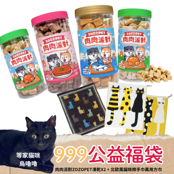 《999元公益福袋》肉肉派對ZOZOPET凍乾X2(雞肉/鰹魚/牛肉 口味可挑選備註) + 北歐風貓咪萬用方巾 貓咪,凍乾,雞肉,牛肉,鰹魚,肉肉派對,零食,訓練,獎勵