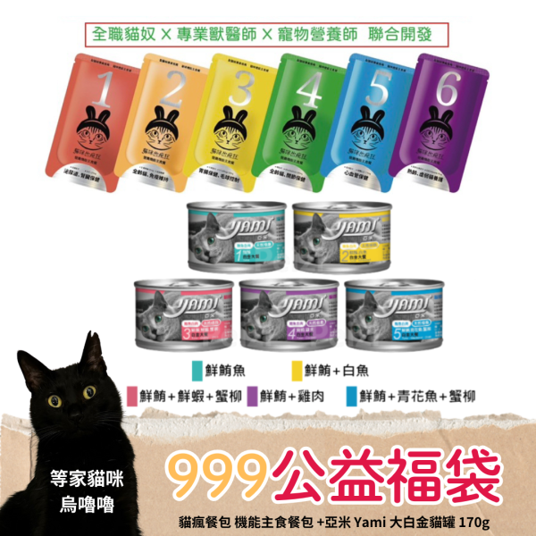 《999元公益福袋》貓瘋機能主食餐包X4 + 亞米Yami大白金貓罐170gX4 貓咪,貓瘋,主食,餐包,亞米,罐頭,副食